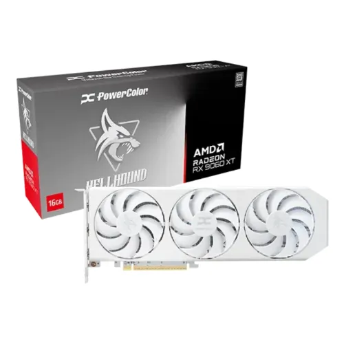 PowerColor Hellhound Spectral White AMD Radeon RX 9060 XT 16GB GDDR6 Graphics Card